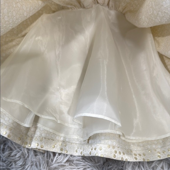 Gold and Cream Long Sleeve Dress with Bow - Picture 4 of 5